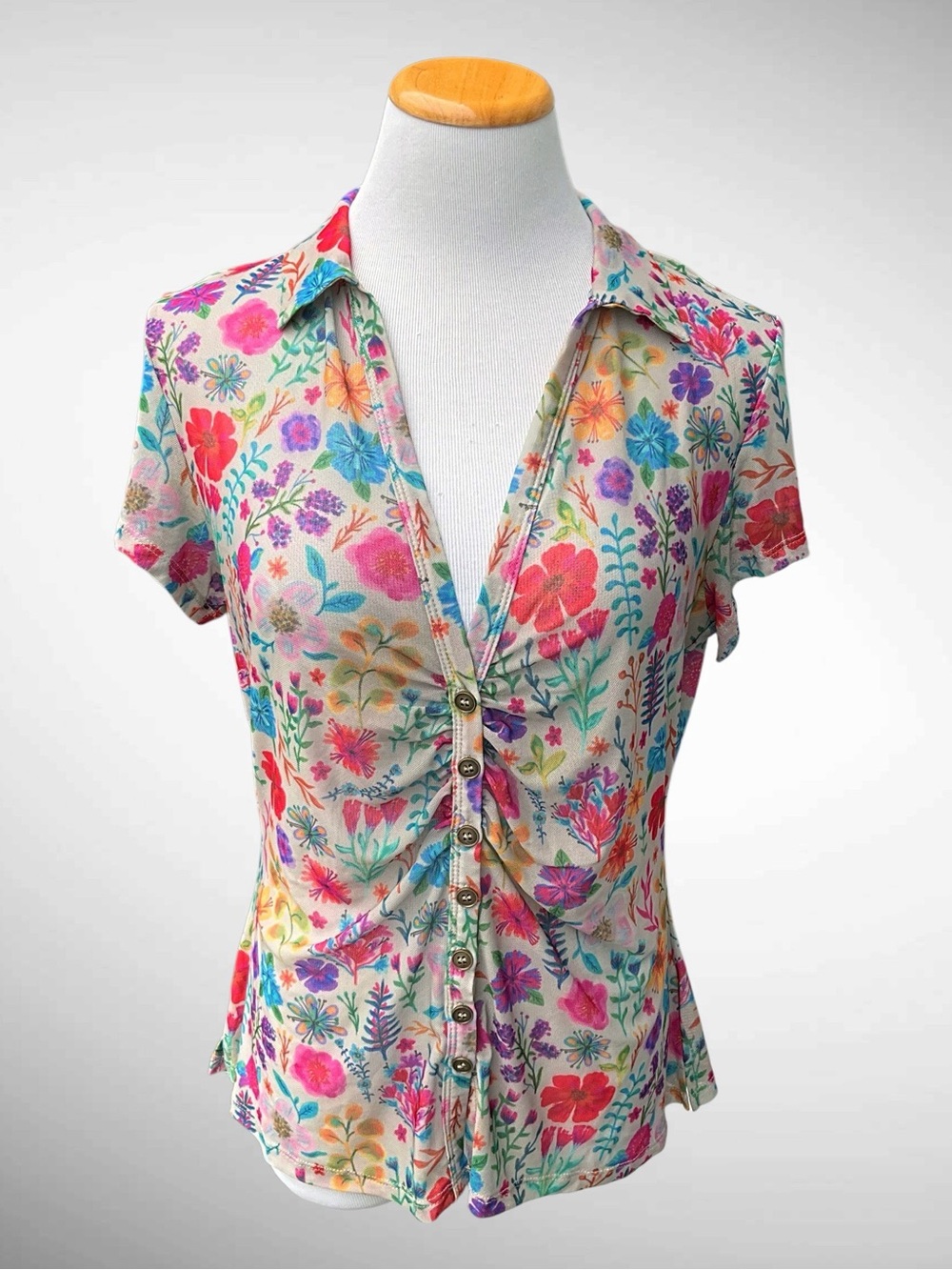 Natural Life Carina Mesh Short-Sleeve Sheer Floral Top